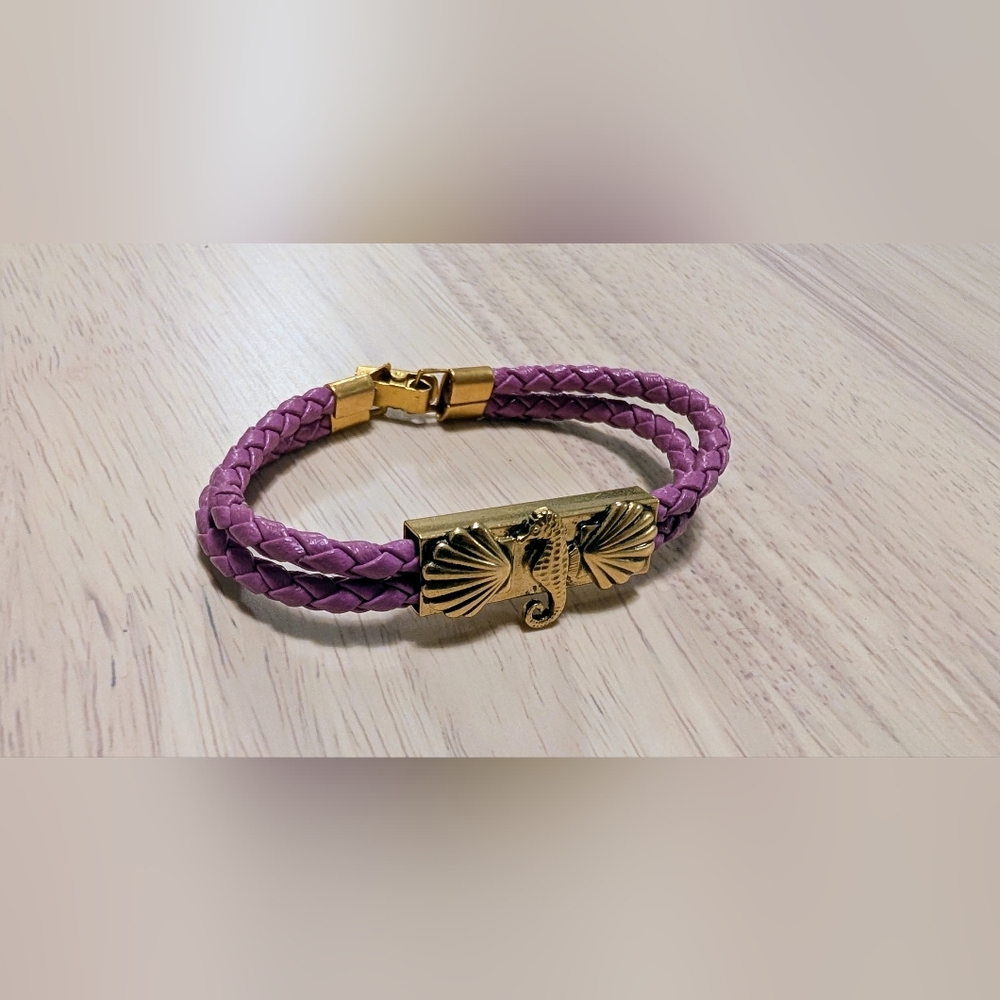 Brand New Purple Braided Clasp Bracelet with Seahorse